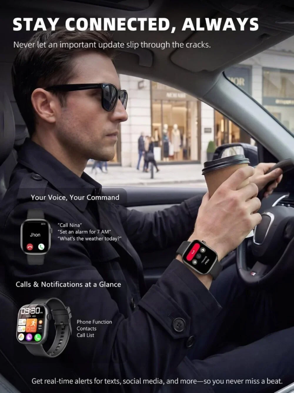Stylish Smartwatch for Fitness & Sleep Tracking, 1.83” Touchscreen, Waterproof
